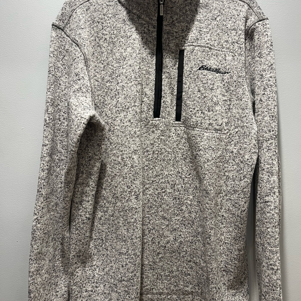 Eddie Bauer Quarter Zip Mens M Sweater Fleece Classic Open Fit Zip Pocket Jacket